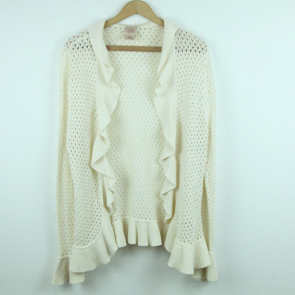 Vintage Women's XL Y2K Open Knit Cardigan Ruffle Coquette‎ Cottagecore Feminine